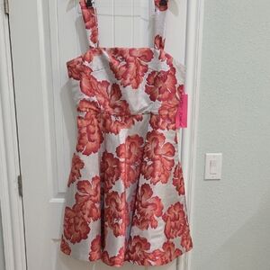 Elegant Floral Red and White Formal Dress